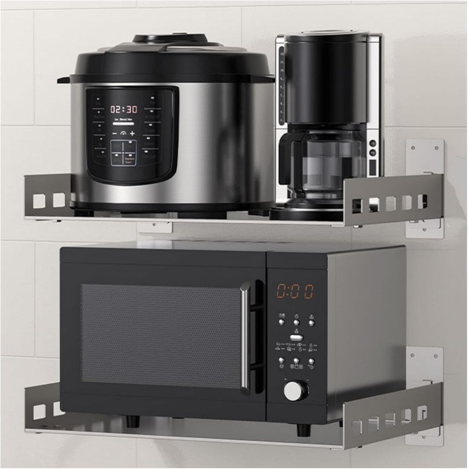 6104H4D-qFL Wandmontiertes Mikrowellen-Regal 60 × 35 cm mit 2 Ebenen für Ofen, Töpfe und Pfannen – Bild 1