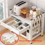 Mikrowellen-Regal mit 3 Ebenen für Töpfe, Pfannen und Reiskocher, platzsparend, Weiß – Bild 4