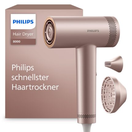 Philips Haartrockner Series 8000 mit ThermoShield – bürstenloser Motor, Ionentechnologie, 1400 W, Rosé