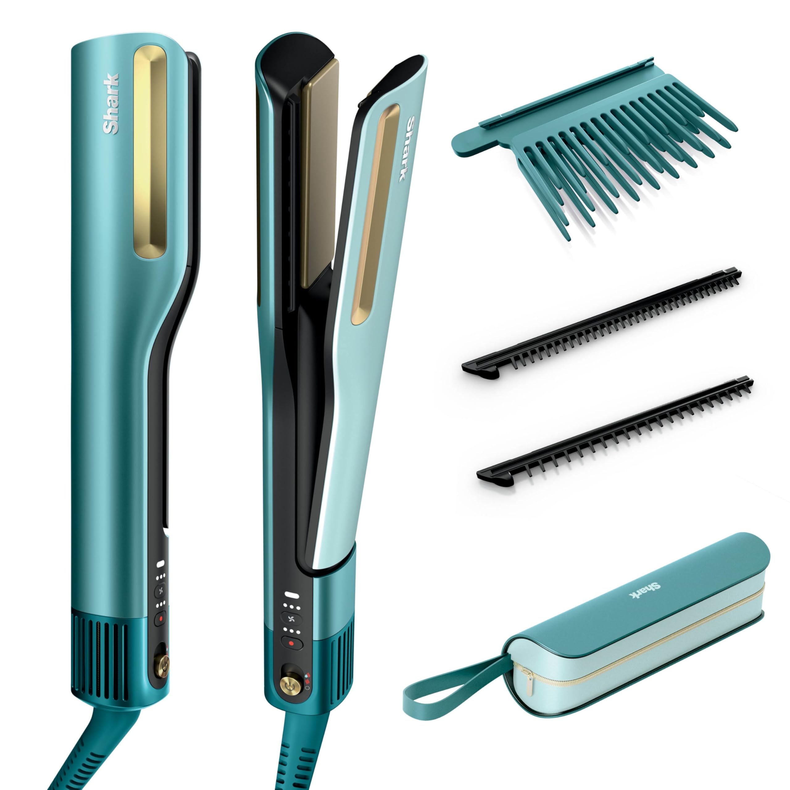 71kUhmaCChL Shark SilkiPro Straight 2-in-1 Glätteisen + Haartrockner HT401EUBL mit Kamm-Aufsätzen, Blau – Bild 1